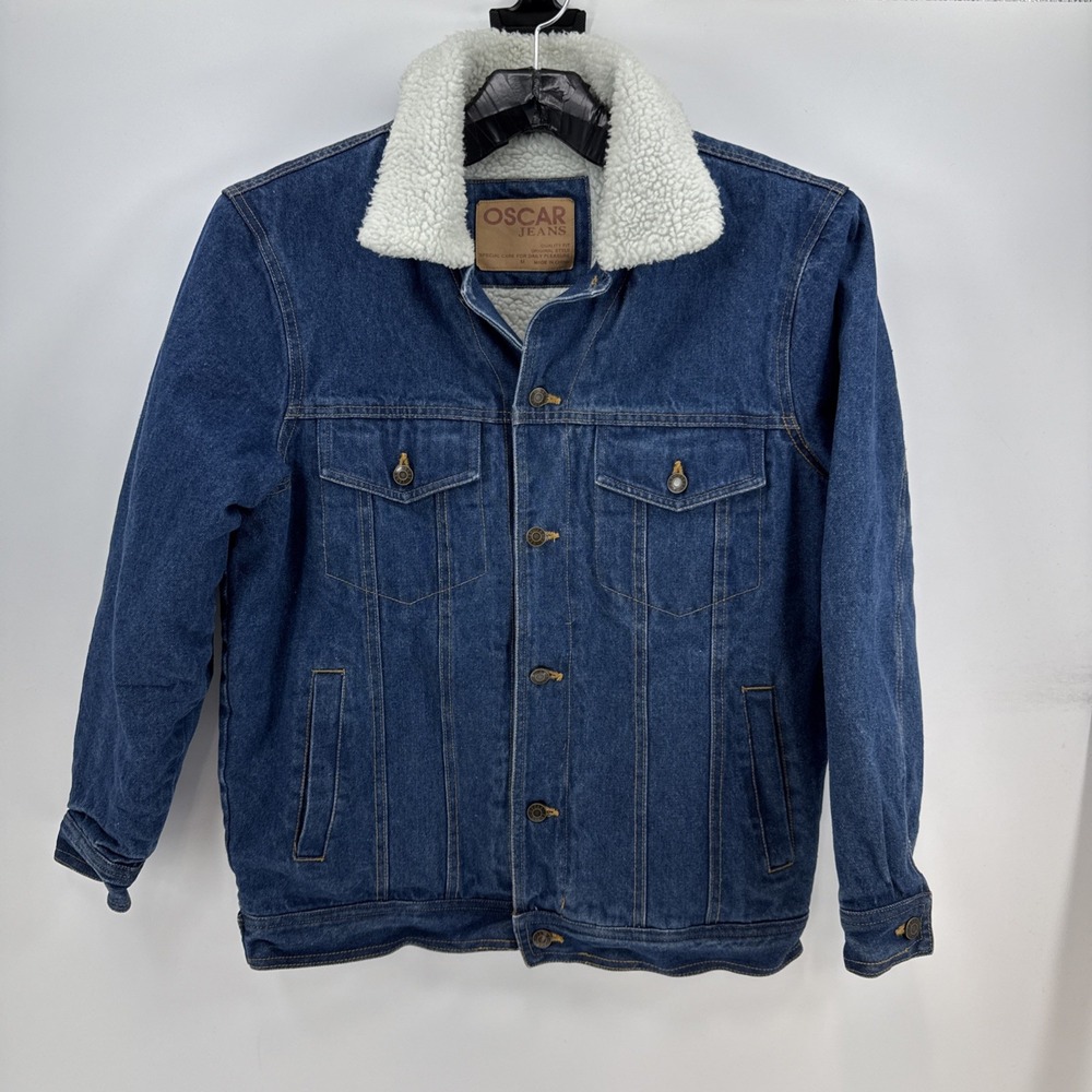 Oscar Jeans ORIGINAL STYLE Sherpa FUR Denim Blue Cotton Casual Jacket SZ M
